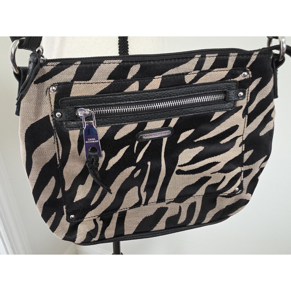 Dana Buchman Purse Crossbody Bag Zebra Print 12”L x3”Wx8”H Safari Black Tan VguC
